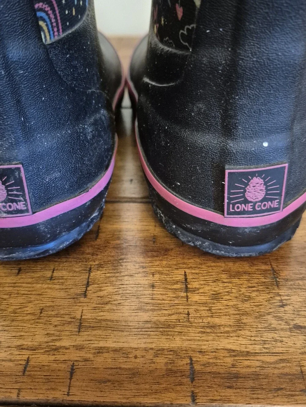Lone Cone Kids' Black Rain Boots with Colorful Unicorn & Rainbow Print 12